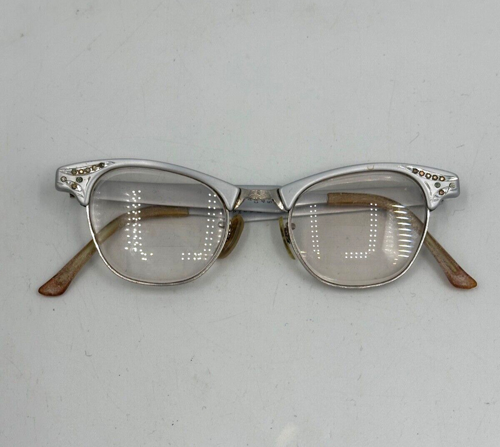 Vtg Art Craft Cateye Eyeglasses Aluminum Frames 4 1/4 - 5 1/2 Cat Eye Horn Rim